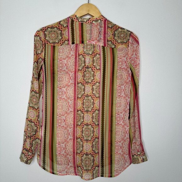 Kut from the Kloth Shirt button up floral Size XS Sheer Long Sleeve - Picture 2 of 13